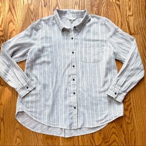 Lucky Brand Striped Button Down Shirt with Button Close Split Tail Back